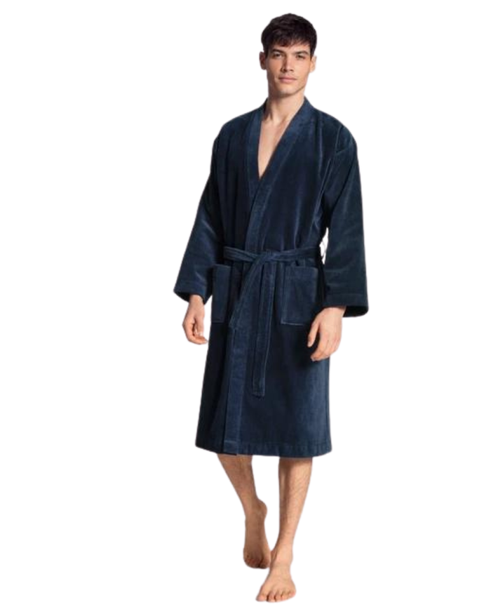 Calida #449 Dark Blue After Shower 100% Cotton Men's Bath Robe Myselflingerie.com