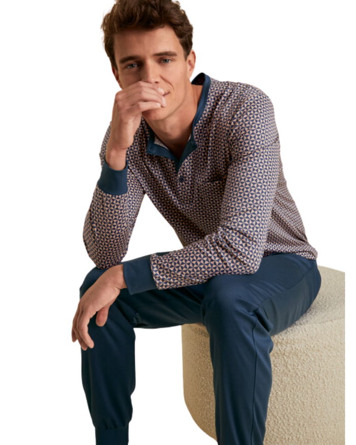 Calida 45280 #912 Relax Selected Men's 100% Supima Cotton Pajamas Set with Cuff myselflingerie.com
