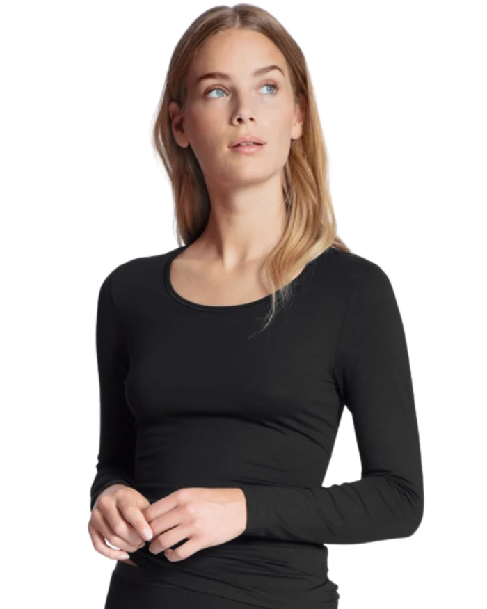 Calida Black Long Sleeve Natural Comfort Cotton Undershirt Myselflingerie.com