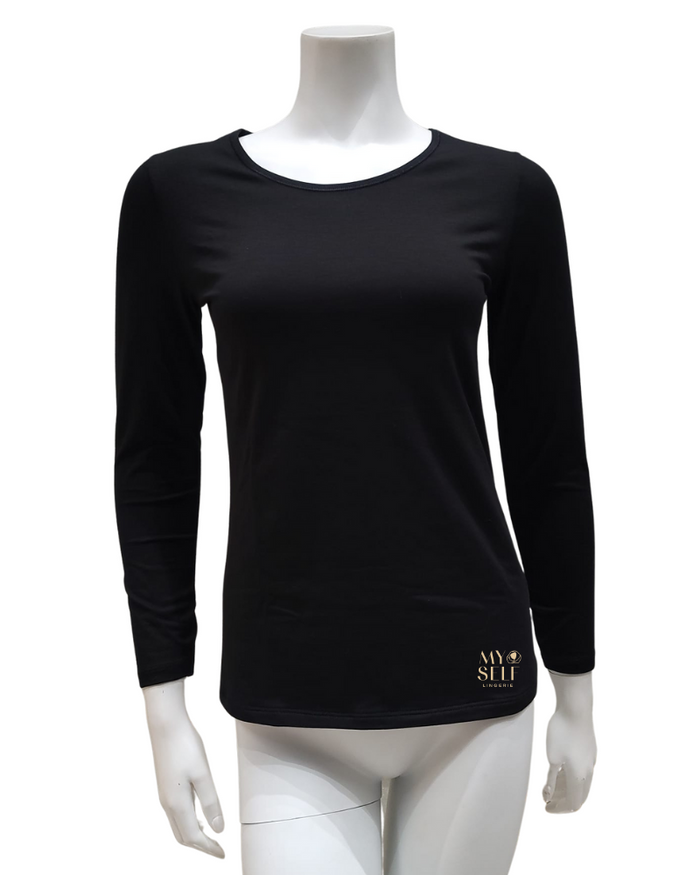 Calida Black Long Sleeve Natural Comfort Cotton Undershirt Myselflingerie.com