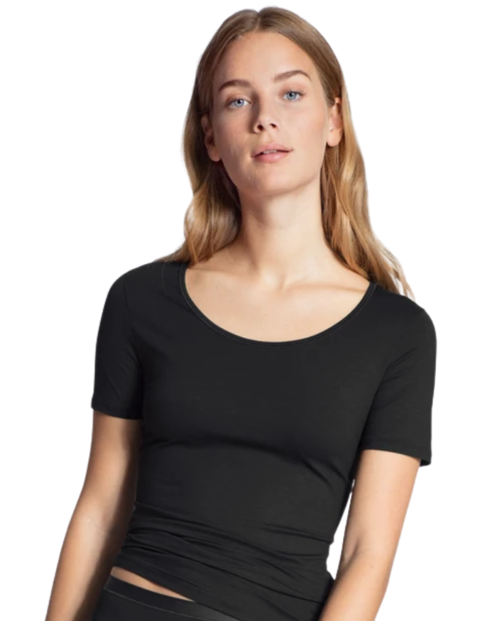 Calida Black Short Sleeve Natural Comfort Cotton Undershirt Myselflingerie.com