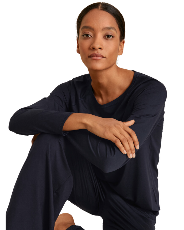 Calida 15791 + 29390 Dark Lapis Blue DSW Balancing Modal Pajamas Set myselflingerie.com