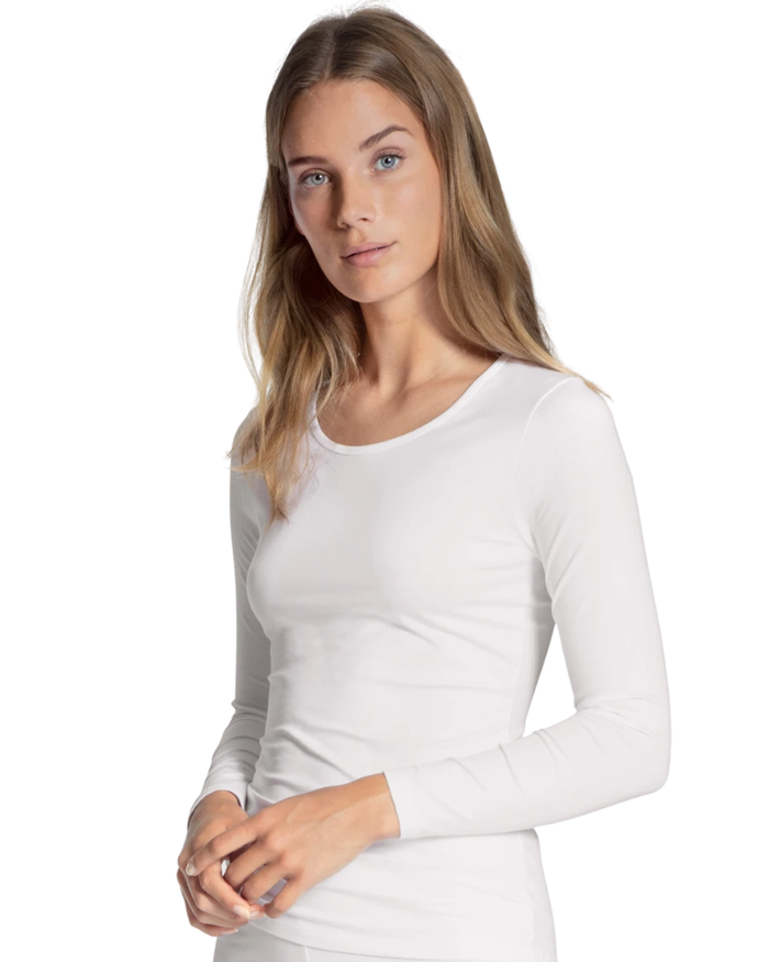 Calida White Long Sleeve Natural Comfort Cotton Undershirt Myselflingerie.com