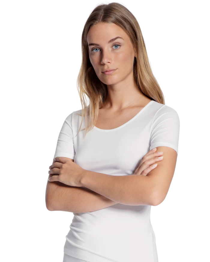 Calida White Short Sleeve Natural Comfort Cotton Undershirt Myselflingerie.com