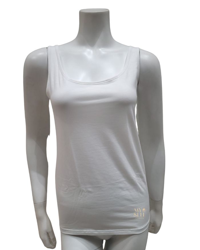 Calida White Sleeveless Cotton Undershirt Tank Top Myselflingerie.com
