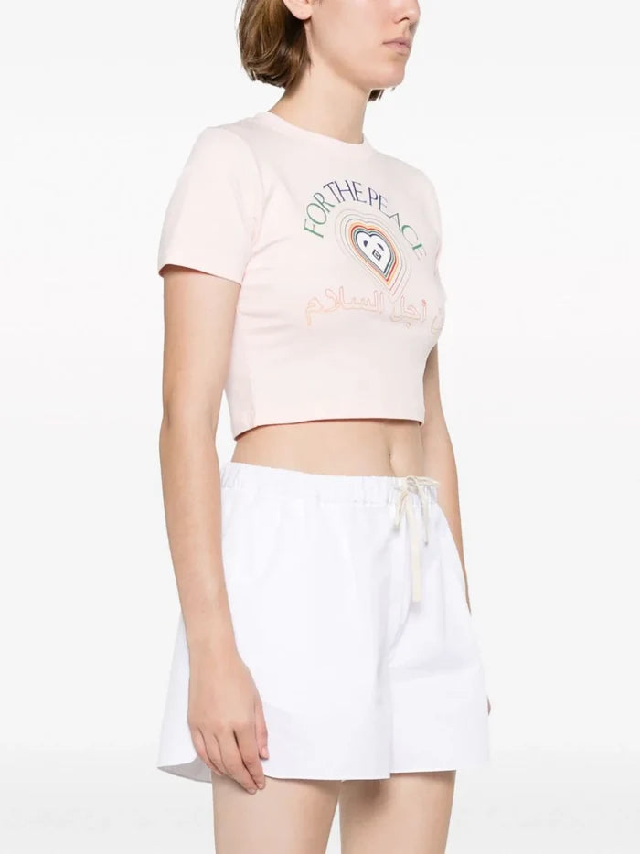 CASABLANCA Pink For The Peace Arabic Cropped Cotton T-shirt - House Of Huntington