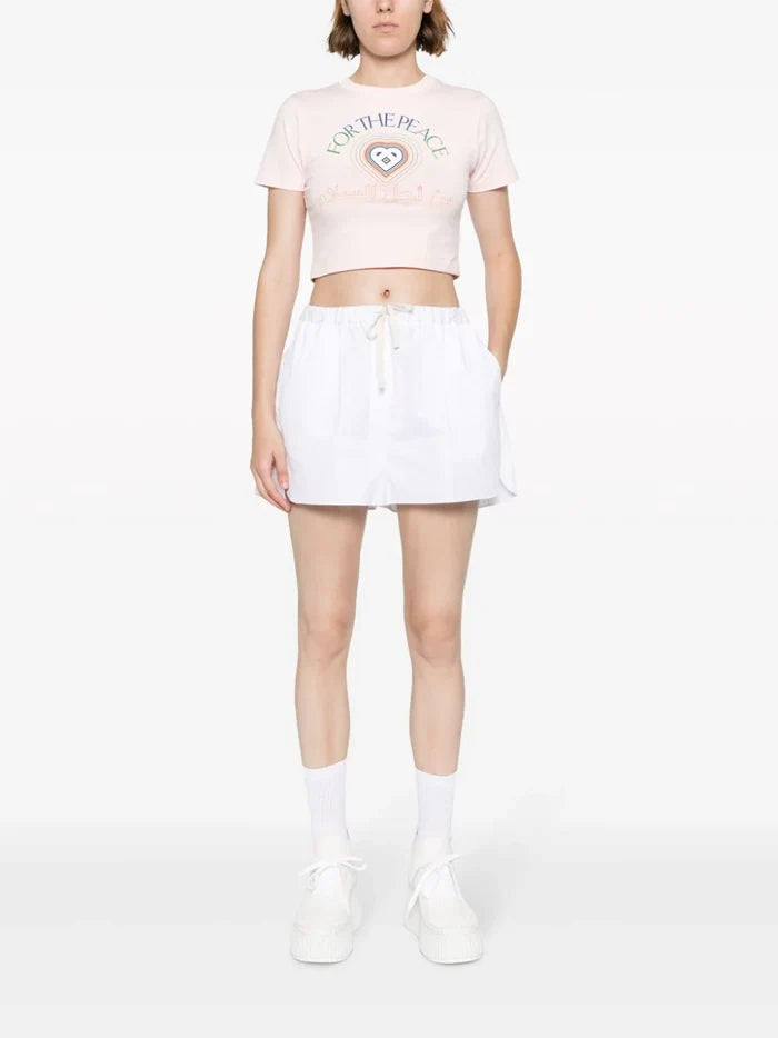CASABLANCA Pink For The Peace Arabic Cropped Cotton T-shirt - House Of Huntington