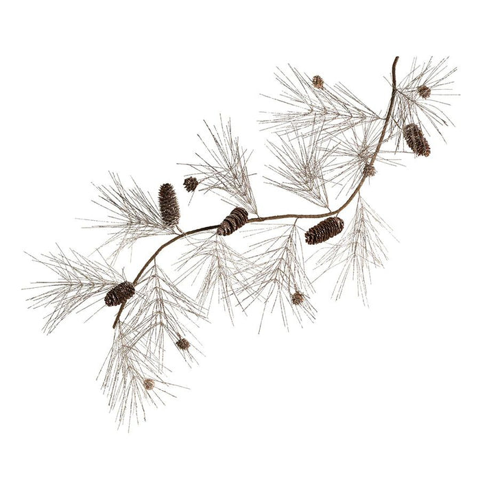 47-inch champagne-toned spruce garland featuring realistic pinecones and delicate plastic needles for holiday decor.