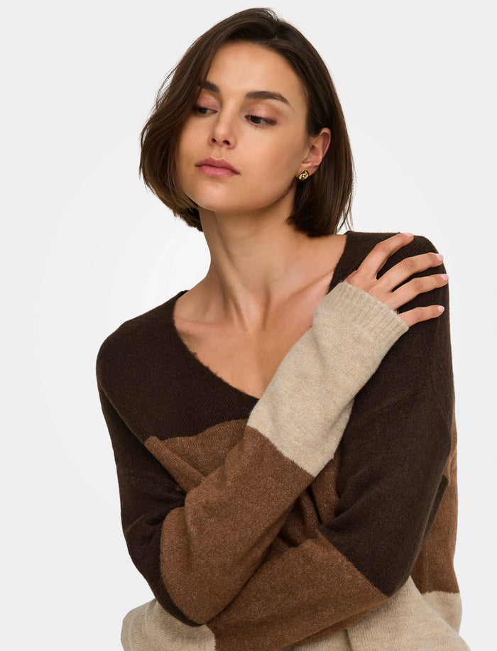 Chandail en tricot à blocs de couleurs pour femme