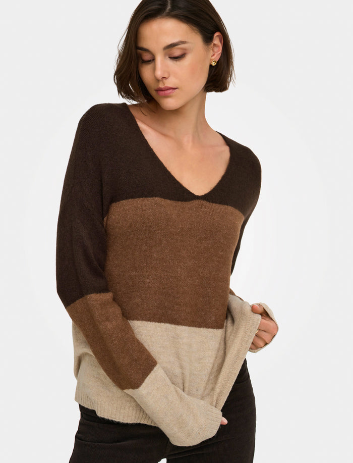 Chandail en tricot à blocs de couleurs pour femme