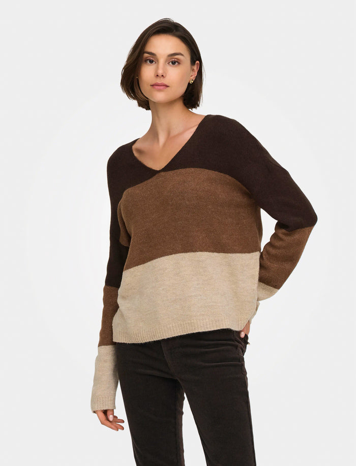 Chandail en tricot à blocs de couleurs pour femme