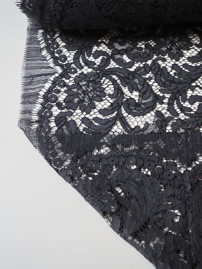 Charcoal Blue Corded Floral Cotton Lace