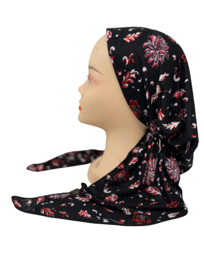 Cherie HA-PLKN-BLKRD Black/Red Plaid Knit Adjustable Pre-Tied Bandanna Myselflingerie.com