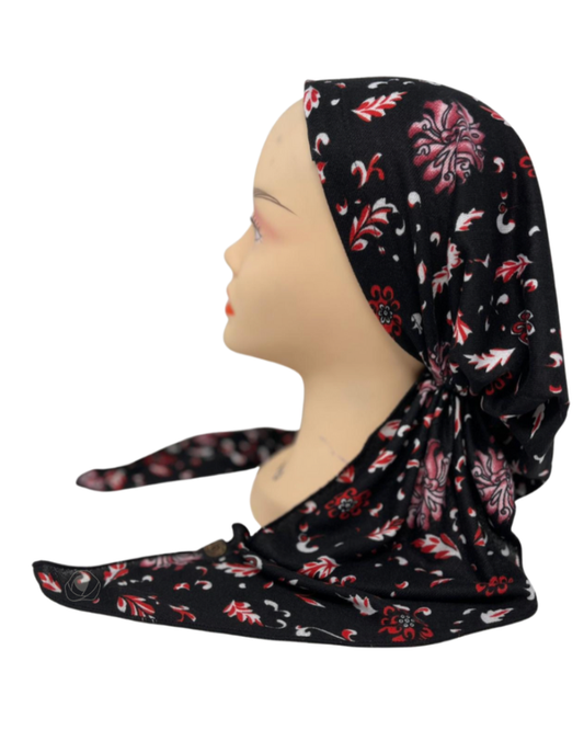 Cherie HA-PLKN-BLKRD Black/Red Plaid Knit Adjustable Pre-Tied Bandanna Myselflingerie.com