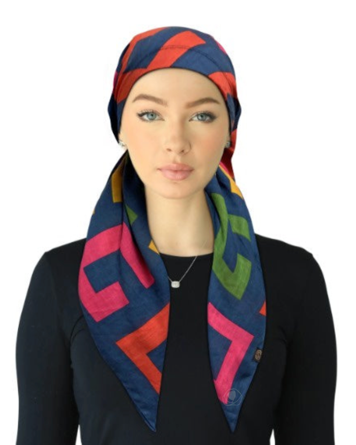 Cherie SPC315A-BL/MU Blue Multi Designer Print Adjustable Closed Back Pre-Tied Bandanna Myselflingerie.com