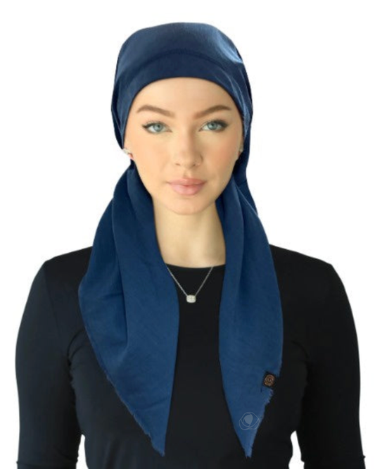 Cherie SPC309A-DN Denim Solid Fringe Design Adjustable Closed Back Pre-Tied Bandanna Myselflingerie.com