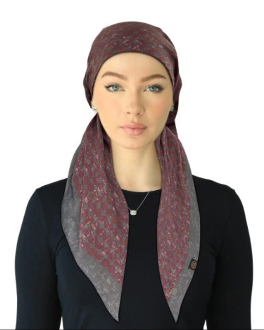 Cherie SPC323A-PNK/GRY Pink/Grey Metallic Dot Design Adjustable Closed Back Pre-Tied Bandanna Myselflingerie.com