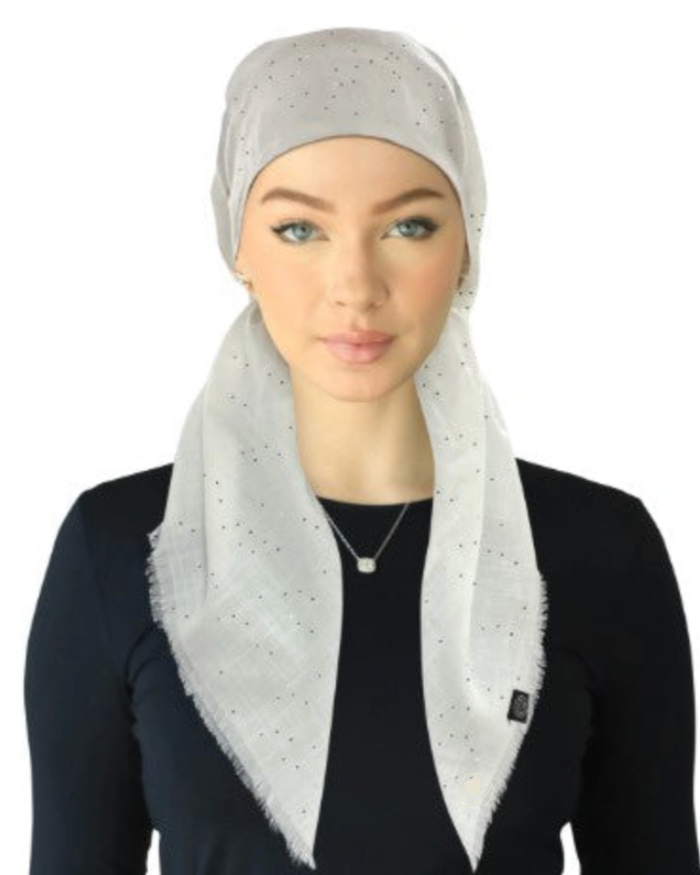 Cherie SPC325A-WH/S White/Silver Sparkle Fringe Design Adjustable Closed Back Pre-Tied Bandanna Myselflingerie.com