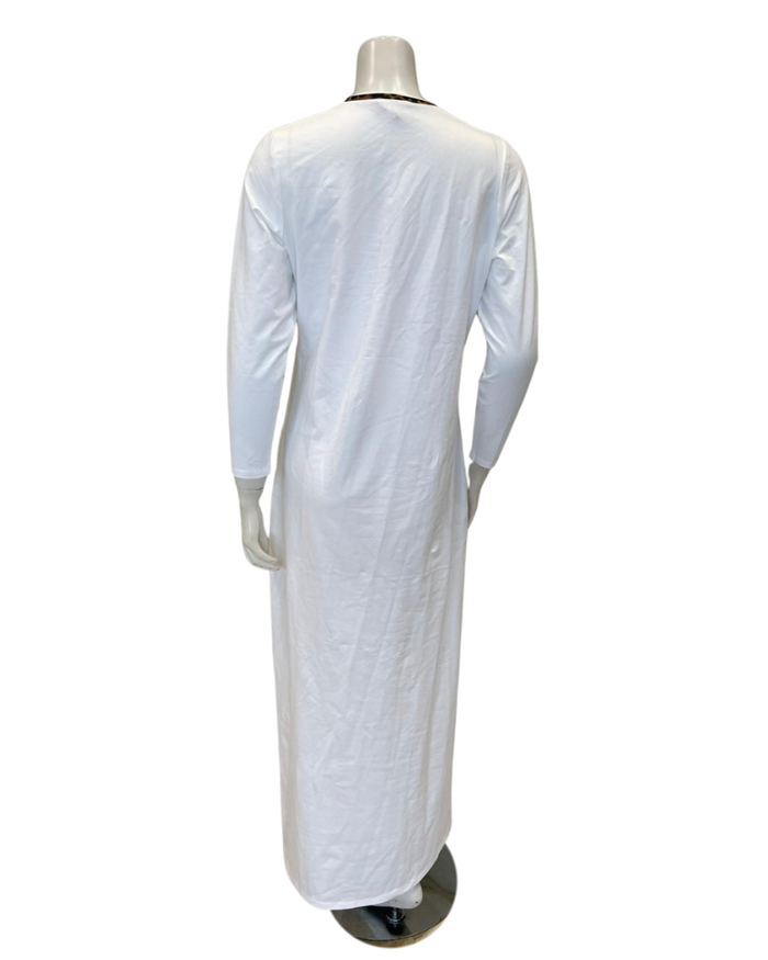 Lunderbeck N5124-25 White Leopard Lace Cotton Coverall Nursing Nightgown Myselflingerie.com