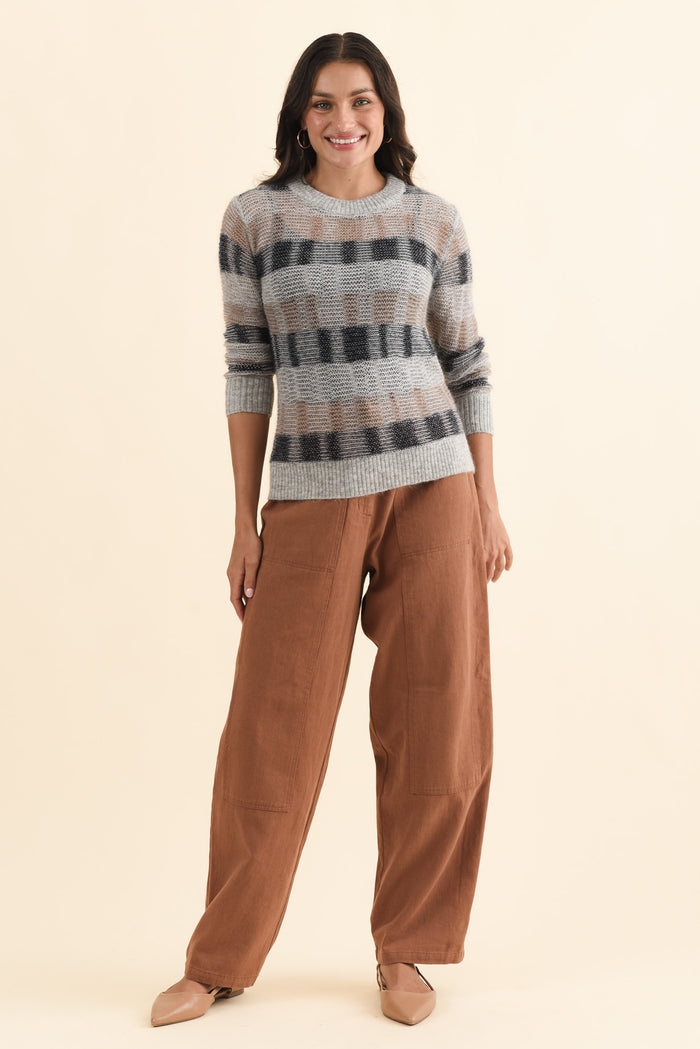 Ciara Grey Stripe Mohair Wool Knit Jumper,Brunette model,alt text|model:Brontie