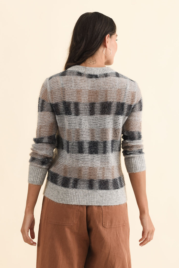 Ciara Grey Stripe Mohair Wool Knit Jumper,Brunette model,alt text|model:Brontie