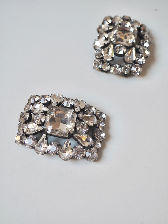 Clear + Black Crystal Square Brooch