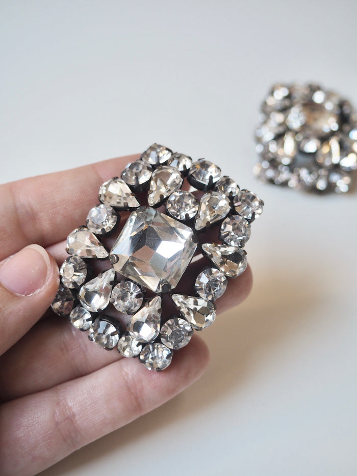 Clear + Black Crystal Square Brooch