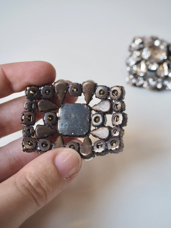 Clear + Black Crystal Square Brooch