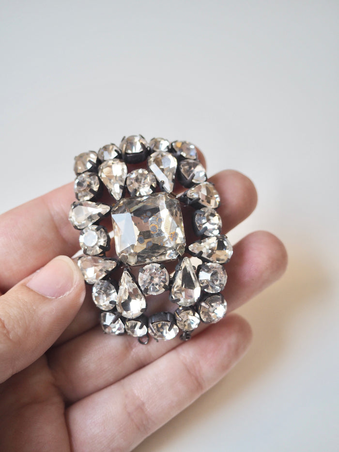 Clear + Black Crystal Square Brooch