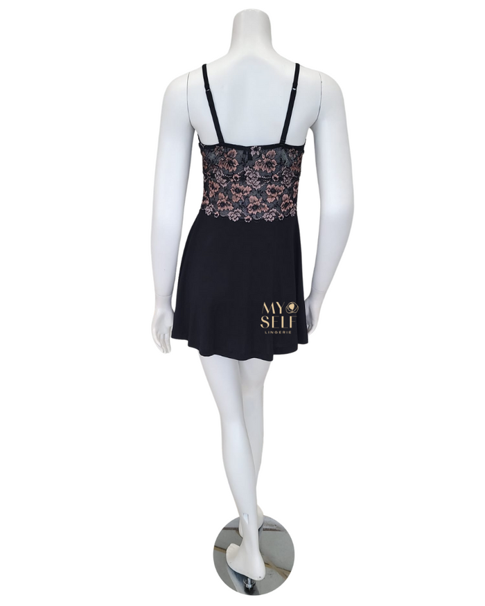 Cosabella SAVON9501 Black/Mandorla Chemise & G-String myselflingerie.com