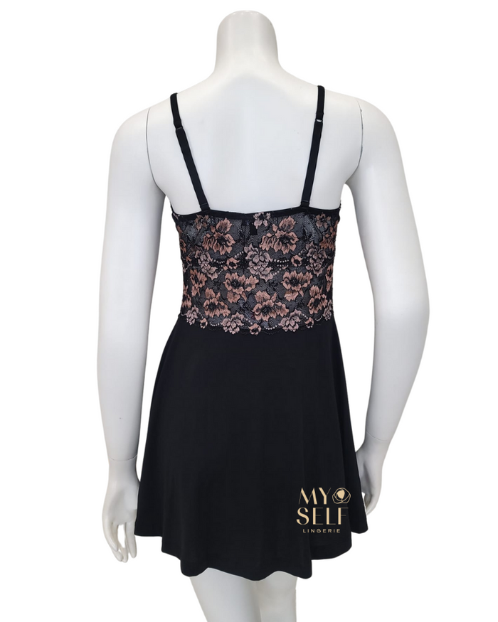 Cosabella SAVON9501 Black/Mandorla Chemise & G-String myselflingerie.com