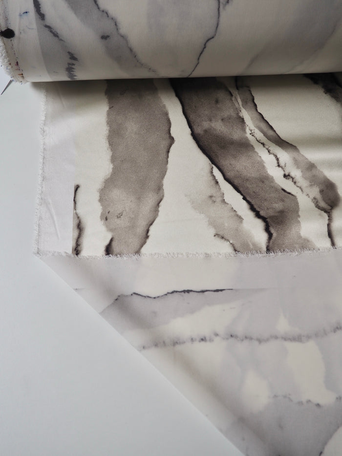 Cream + Grey Marbled Heavy Silk Satin
