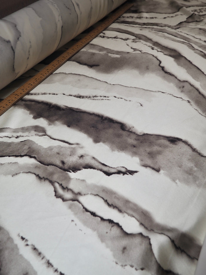 Cream + Grey Marbled Heavy Silk Satin