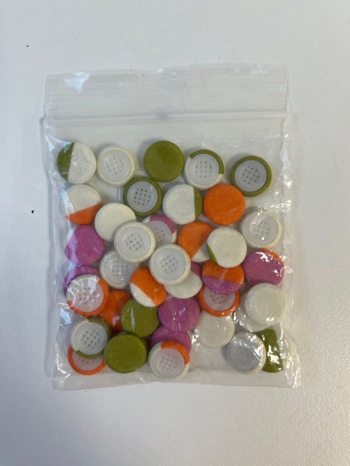 Cream + Multicolour Fabric Covered Buttons 12mm x39