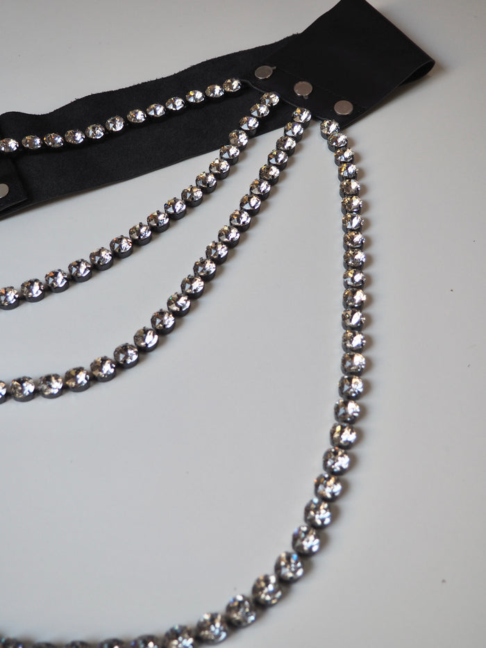 Crystal + Black Leather Belt 110cm