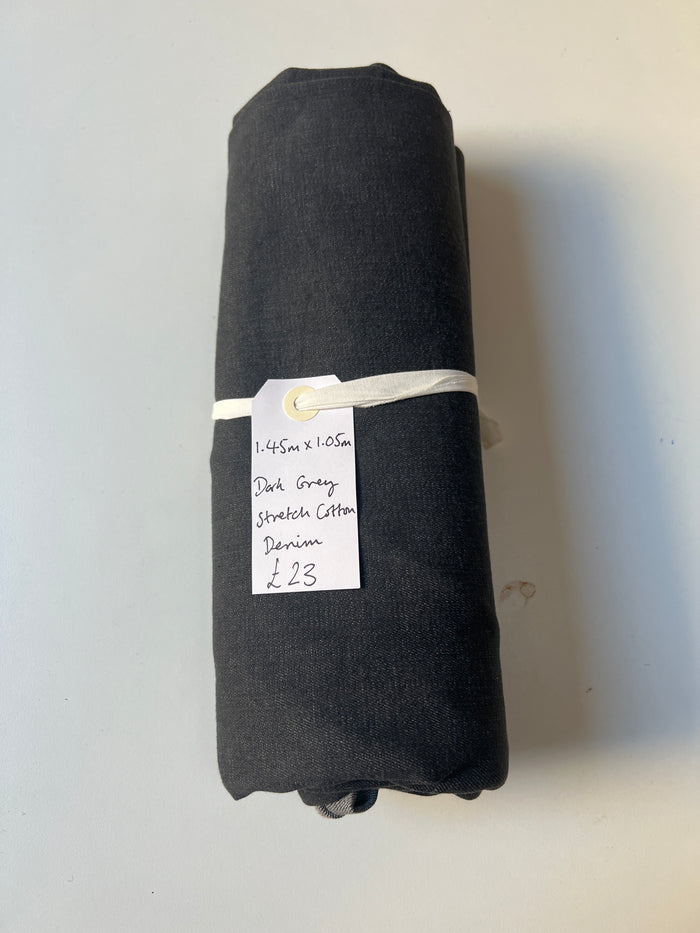 Dark Grey Stretch Cotton Denim Remnant