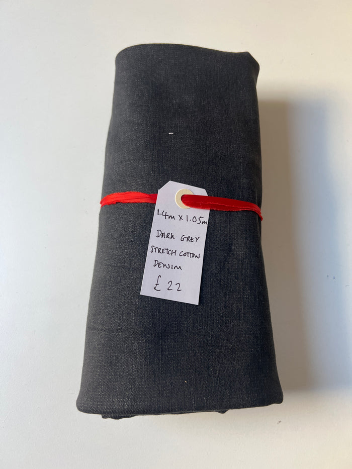 Dark Grey Stretch Cotton Denim Remnant