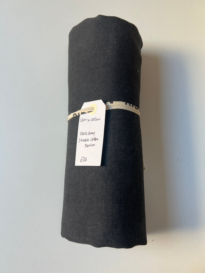 Dark Grey Stretch Cotton Denim Remnant