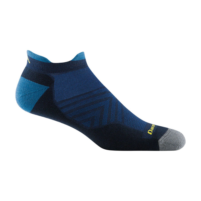 Blue Darn Tough ultralight running sock with a cushioned heel tab, arch support, and grey toe detail.