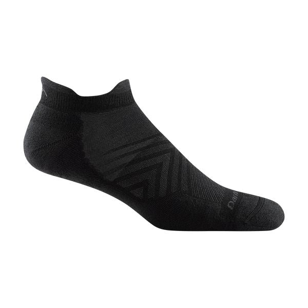 Black Darn Tough ultralight running sock with a cushioned heel tab and breathable mesh arch support design.