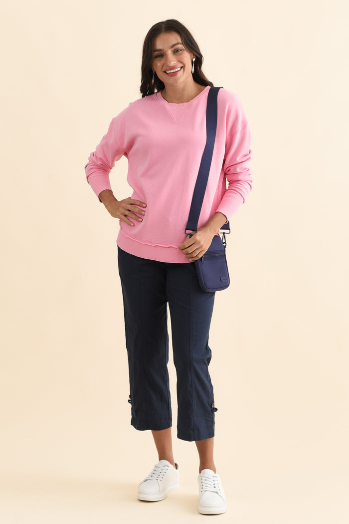 Delilah Candy Pink Cotton Crewneck Sweatshirt,Brunette model,alt text|model:Brontie