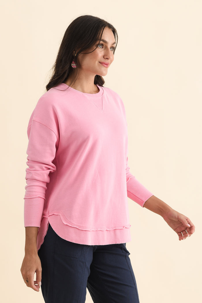 Delilah Candy Pink Cotton Crewneck Sweatshirt,Brunette model,alt text|model:Brontie