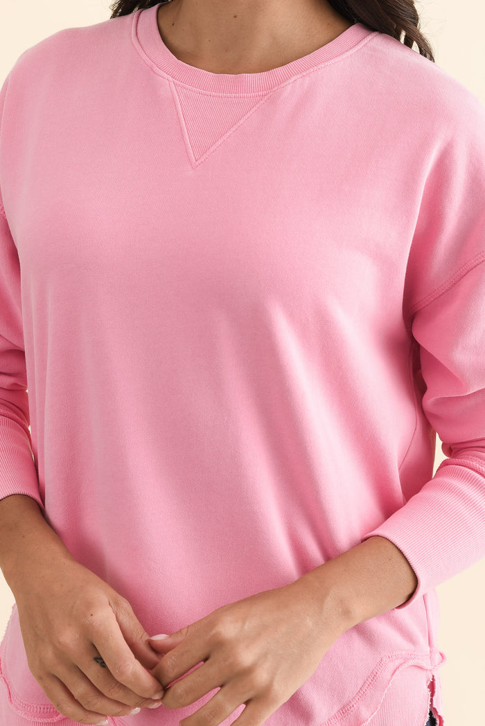 Delilah Candy Pink Cotton Crewneck Sweatshirt,Brunette model,alt text|model:Brontie