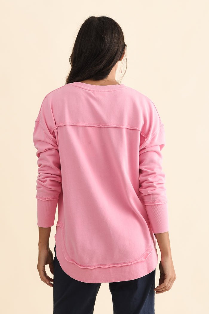 Delilah Candy Pink Cotton Crewneck Sweatshirt,Brunette model,alt text|model:Brontie
