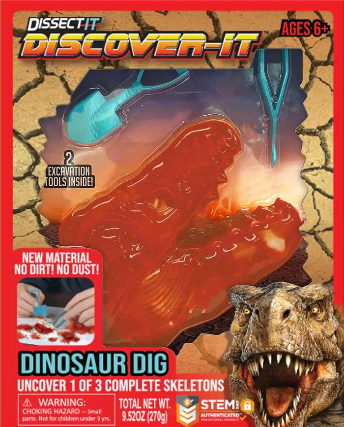 Discover It Dinosaur Dig kit with excavation tools for uncovering dinosaur skeletons, perfect for wildlife education.