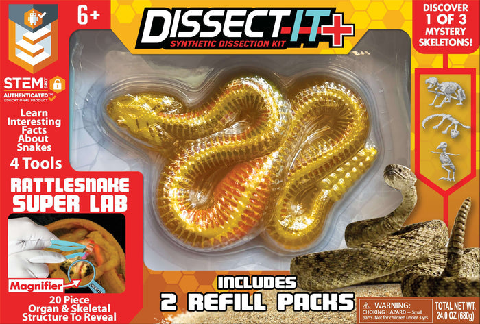 Dissect It Rattlesnake Super Lab with 20-piece organ and skeletal structure, tools for STEM learning and wildlife education.