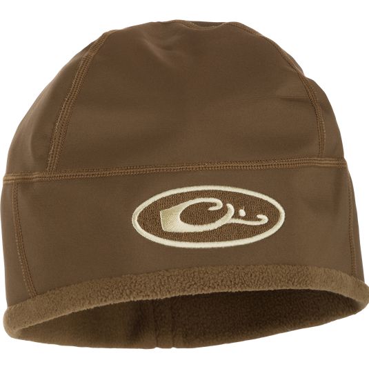 Brown Drake Waterfowl MST Windstopper beanie with embroidered logo and soft grid-fleece lining for cold weather.