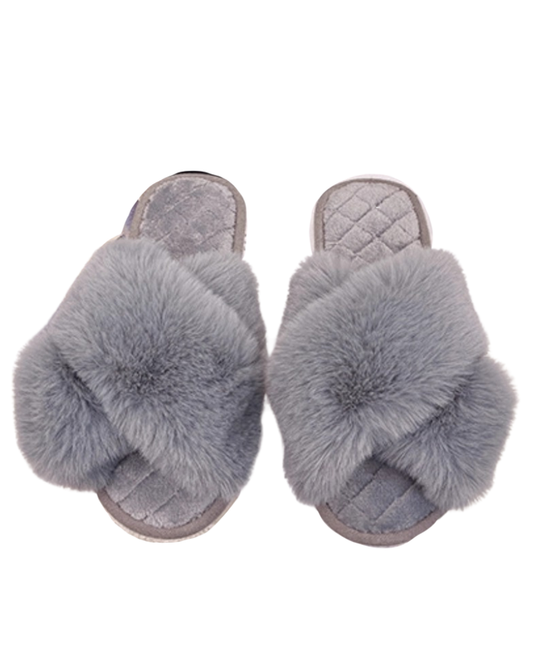 Drifwoo QKX003-G Grey Crossover Fluffy Slides Myselflingerie.com