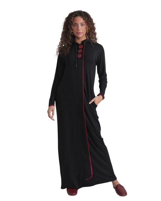 Ellwi 1323 Oversized Button Design Hood Zippered Morning Robe Myselflingerie.com