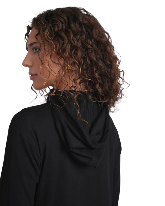 Ellwi Oversized Button Design Hood Zippered Morning Robe